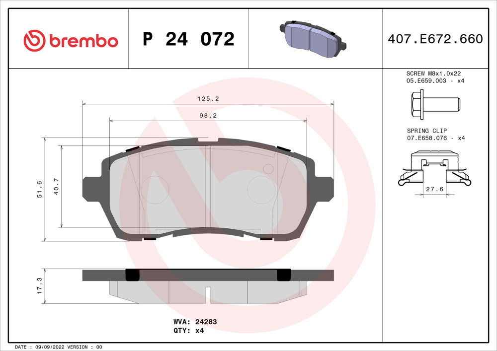 Klocki hamulcowe BREMBO P 24 072