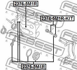 Sworzeń prowadzący  zacisk hamulca FEBEST 2374-5M1R-KIT