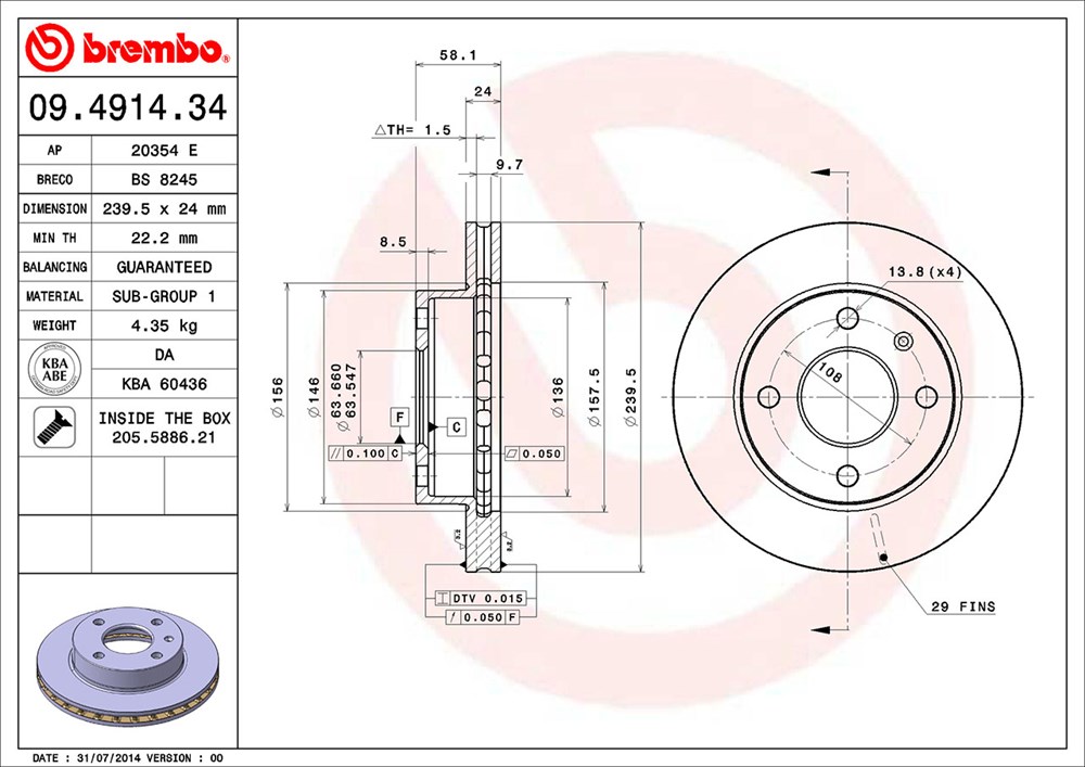 Tarcza hamulcowa BREMBO 09.4914.34