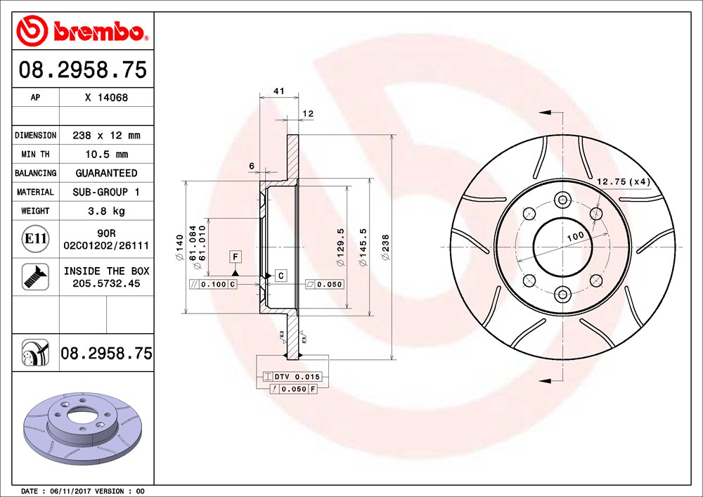 Tarcza hamulcowa BREMBO 08.2958.75