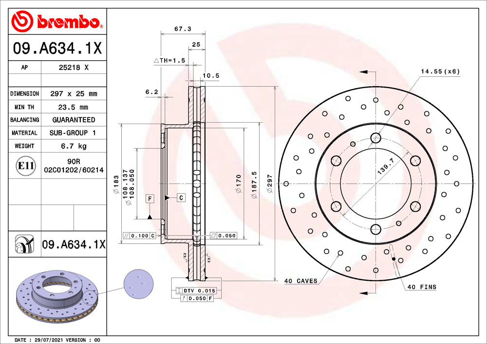 Tarcza hamulcowa BREMBO 09.A634.1X