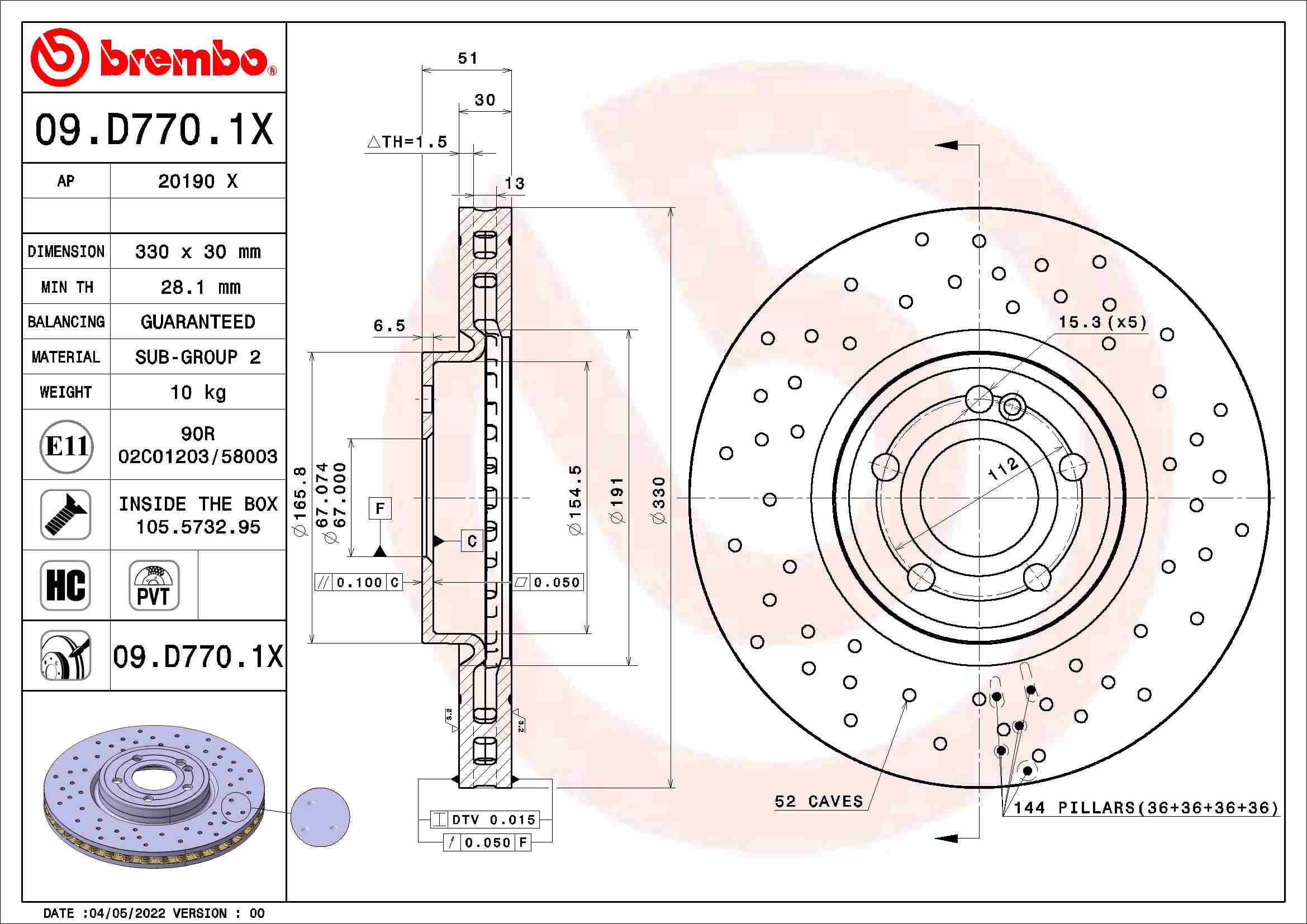 Tarcza hamulcowa BREMBO 09.D770.1X