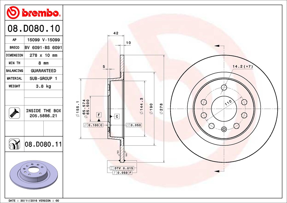 Tarcza hamulcowa BREMBO 08.D080.11