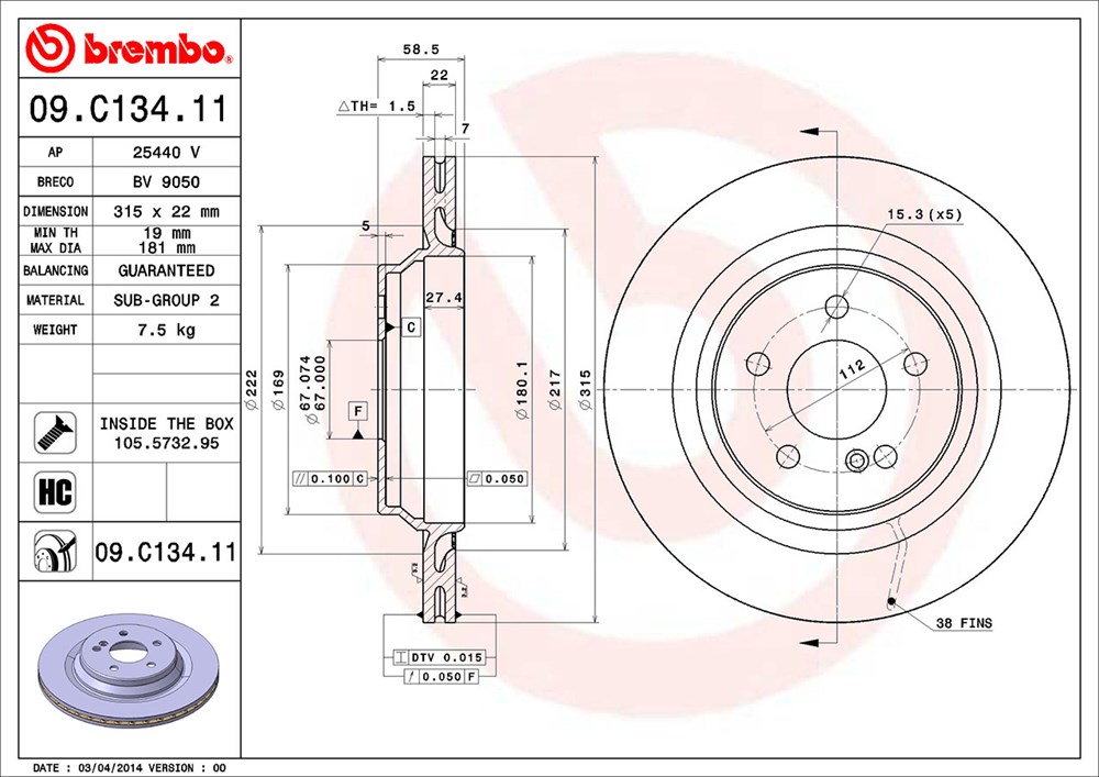 Tarcza hamulcowa BREMBO 09.C134.11