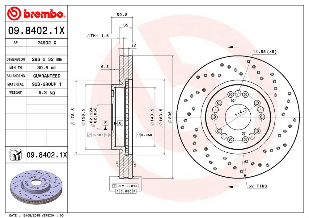 Tarcza hamulcowa BREMBO 09.8402.1X