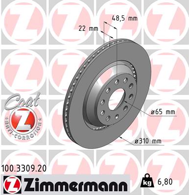 Tarcza hamulcowa ZIMMERMANN 100.3309.20
