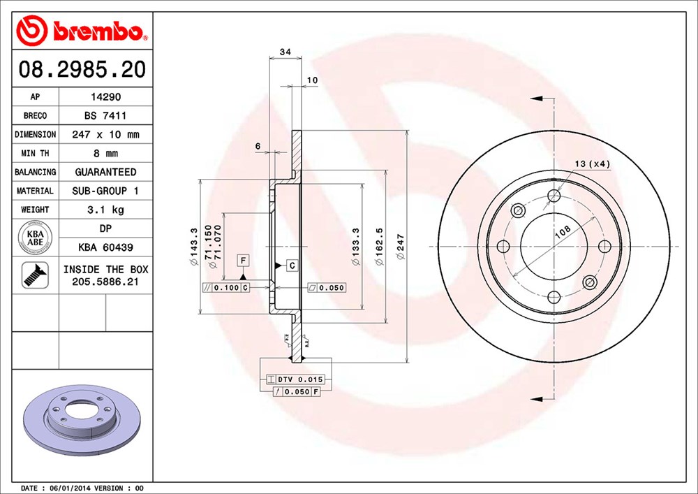 Tarcza hamulcowa BREMBO 08.2985.20