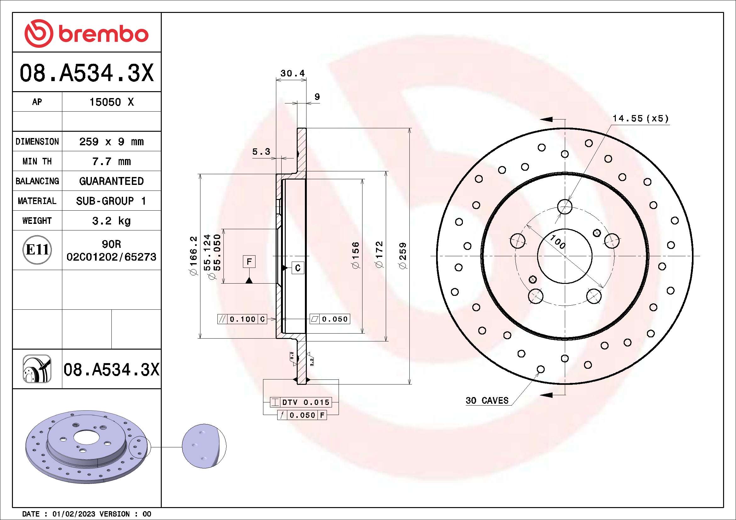 Tarcza hamulcowa BREMBO 08.A534.3X