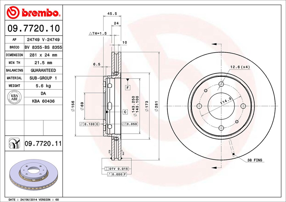Tarcza hamulcowa BREMBO 09.7720.11