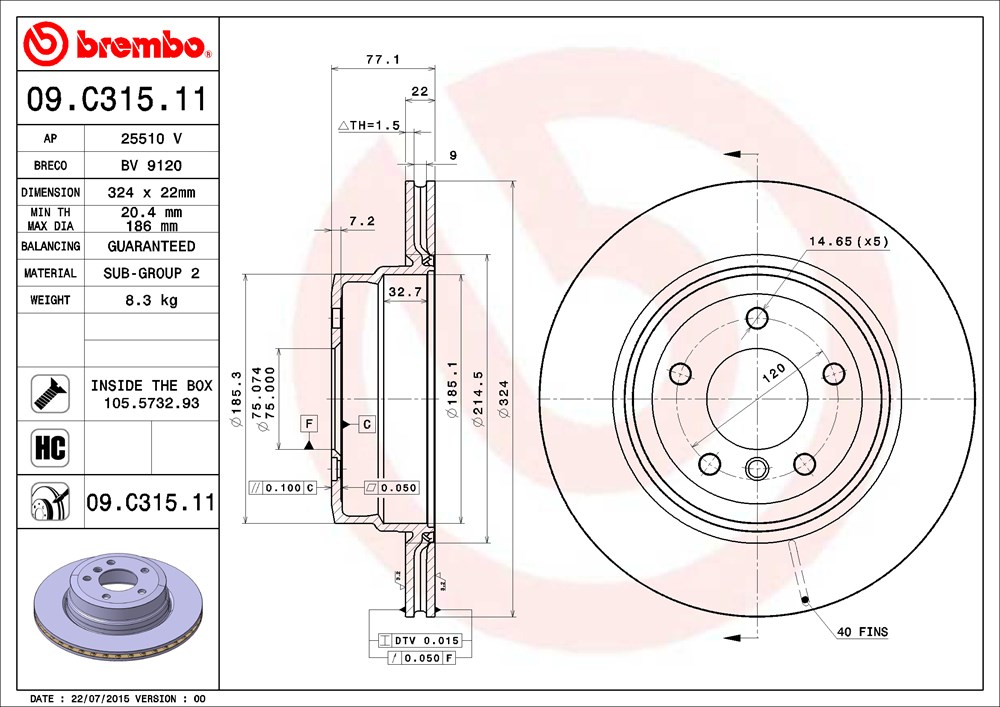 Tarcza hamulcowa BREMBO 09.C315.11