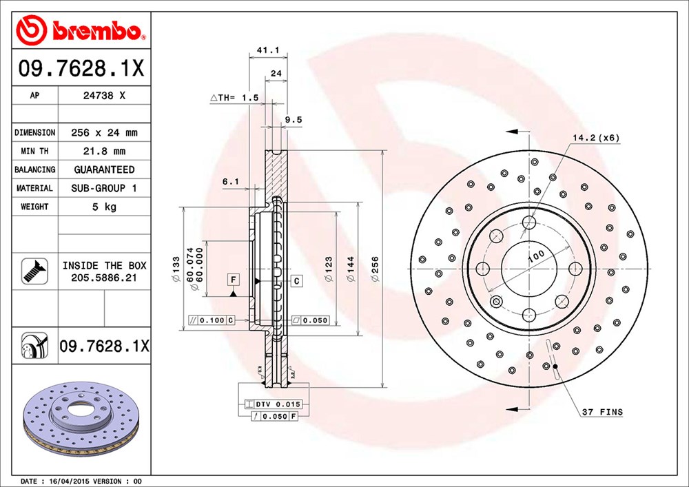 Tarcza hamulcowa BREMBO 09.7628.1X