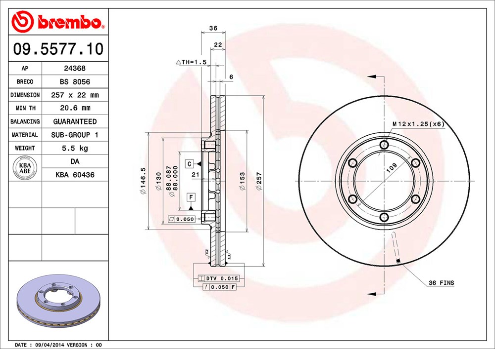 Tarcza hamulcowa BREMBO 09.5577.10