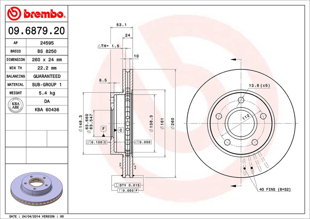 Tarcza hamulcowa BREMBO 09.6879.20