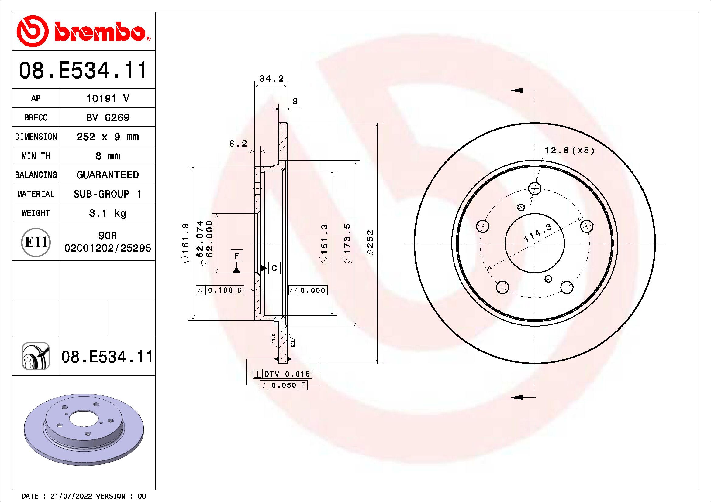 Tarcza hamulcowa BREMBO 08.E534.11