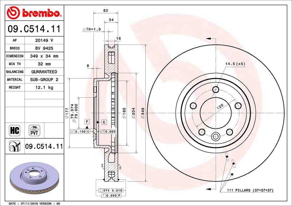 Tarcza hamulcowa BREMBO 09.C514.11