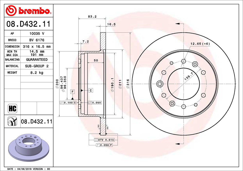 Tarcza hamulcowa BREMBO 08.D432.11
