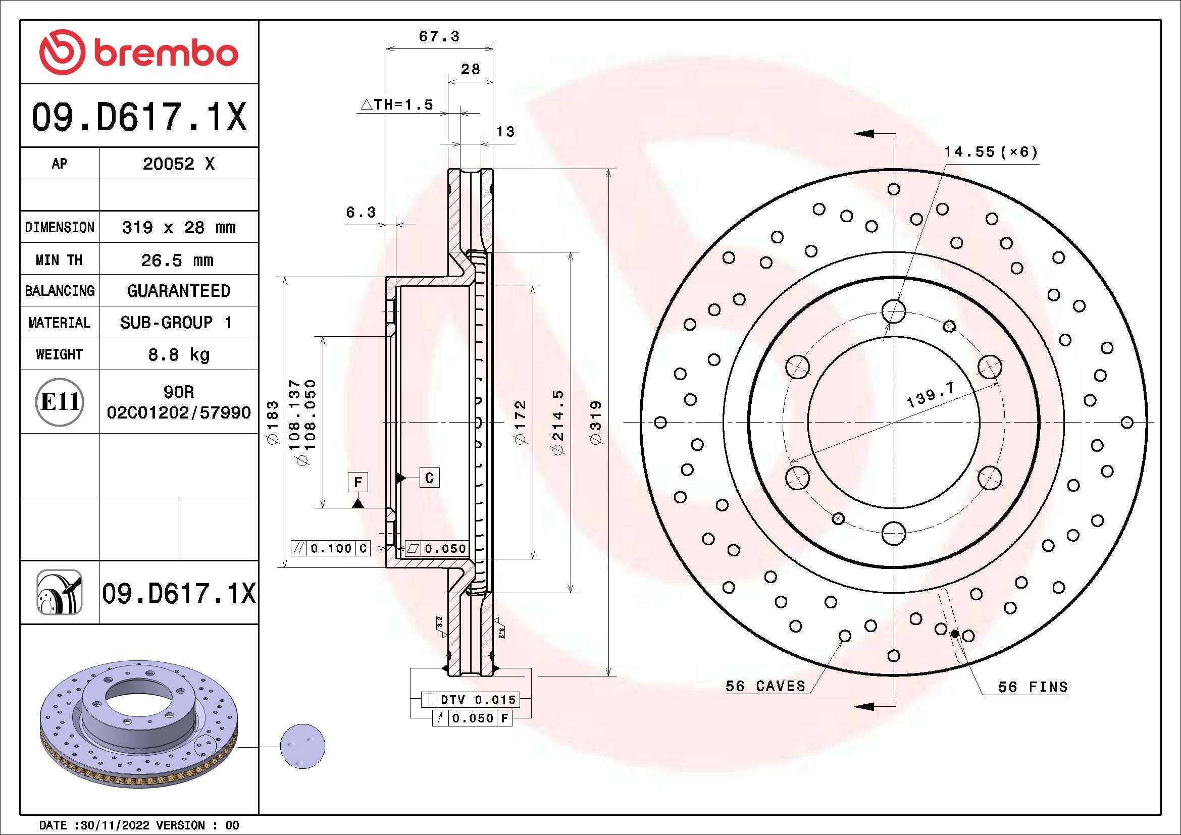 Tarcza hamulcowa BREMBO 09.D617.1X