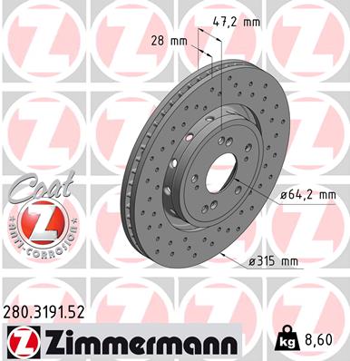 Tarcza hamulcowa ZIMMERMANN 280.3191.52