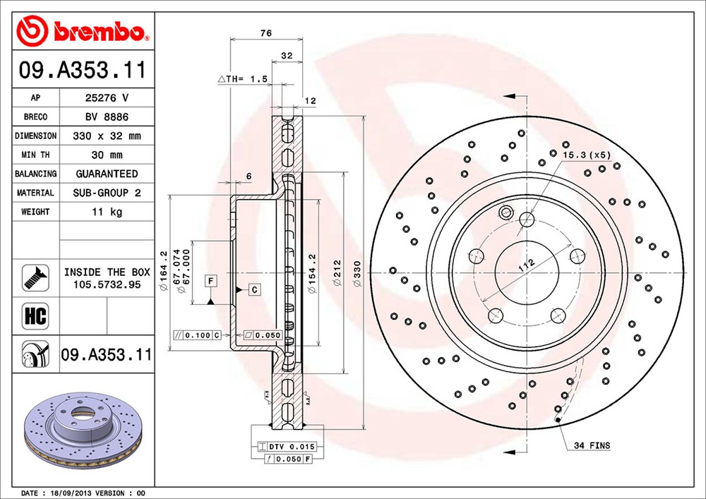 Tarcza hamulcowa BREMBO 09.A353.11