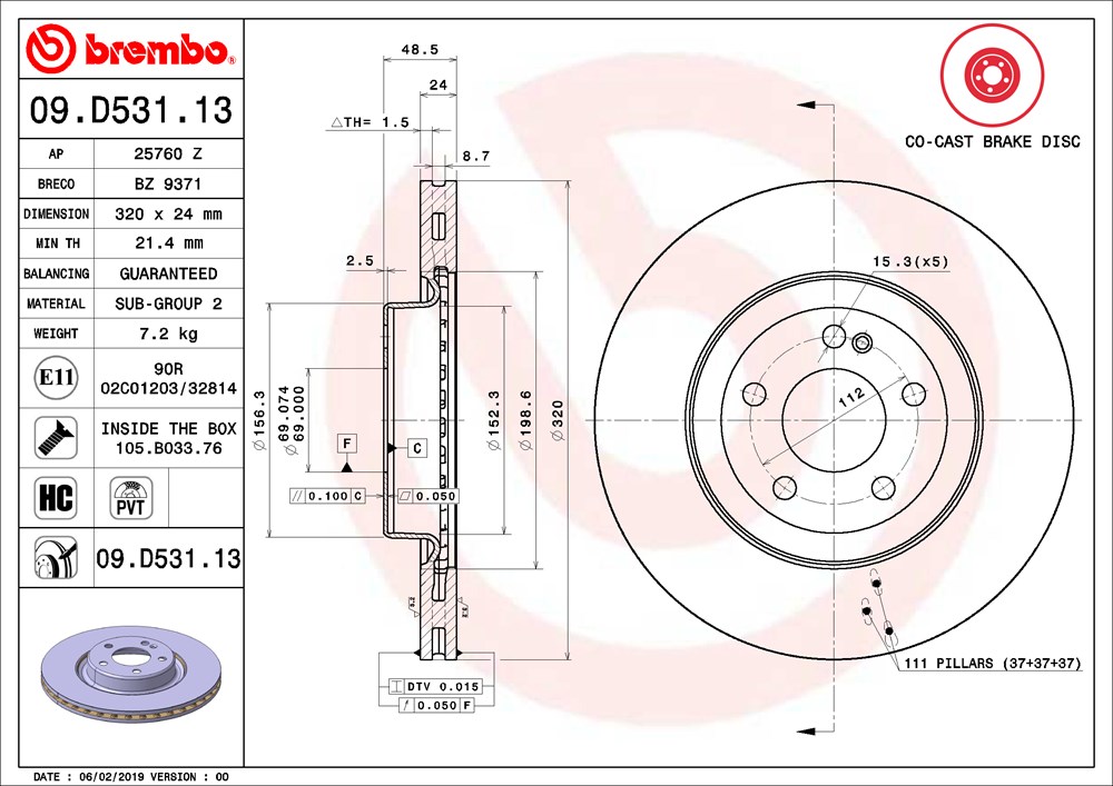 Tarcza hamulcowa BREMBO 09.D531.13