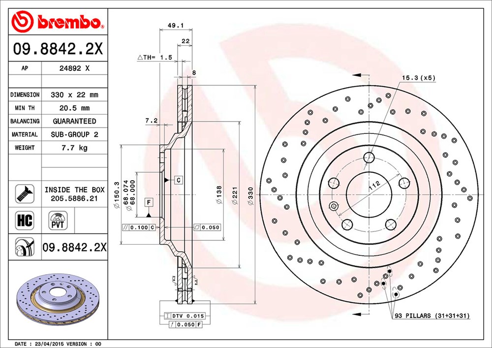 Tarcza hamulcowa BREMBO 09.8842.2X