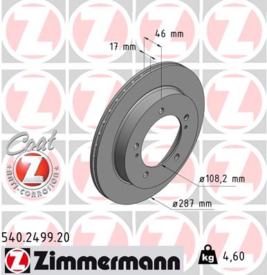 Tarcza hamulcowa ZIMMERMANN 540.2499.20
