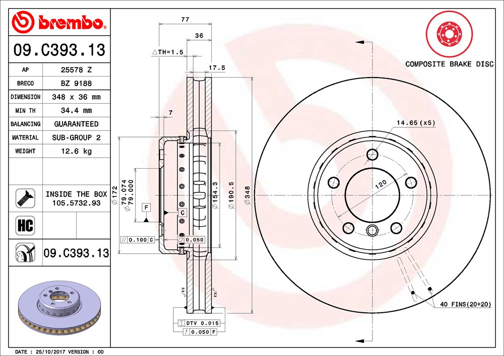 Tarcza hamulcowa BREMBO 09.C393.13