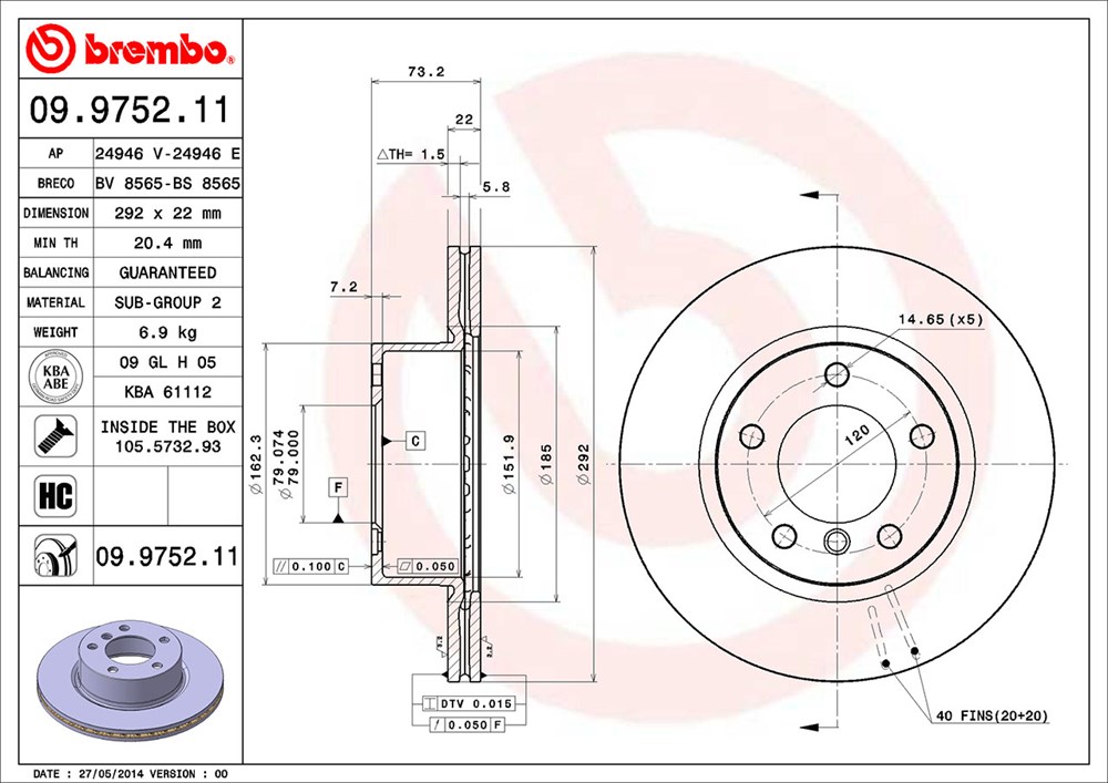 Tarcza hamulcowa BREMBO 09.9752.11