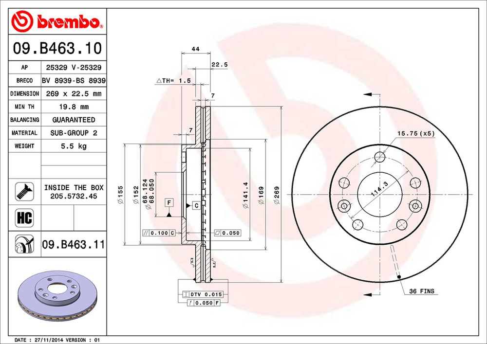 Tarcza hamulcowa BREMBO 09.B463.10