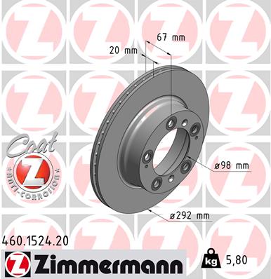 Tarcza hamulcowa ZIMMERMANN 460.1524.20