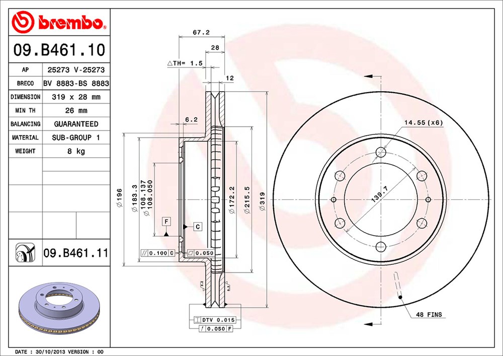 Tarcza hamulcowa BREMBO 09.B461.11