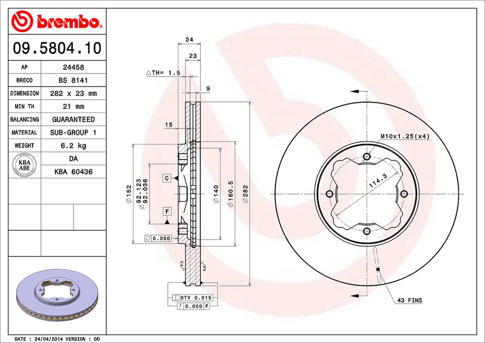 Tarcza hamulcowa BREMBO 09.5804.10