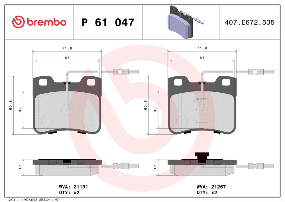 Klocki hamulcowe BREMBO P 61 047