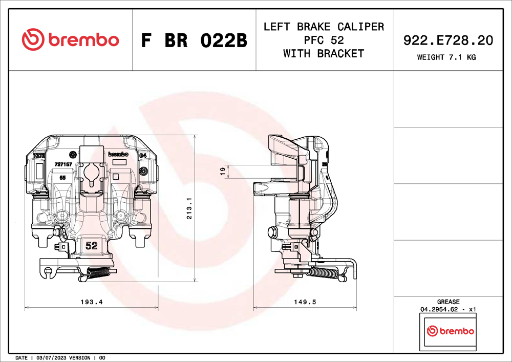 Zacisk hamulca BREMBO F BR 022B