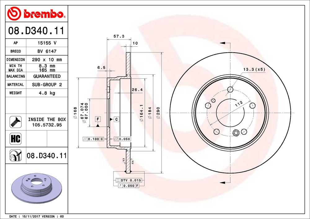 Tarcza hamulcowa BREMBO 08.D340.11