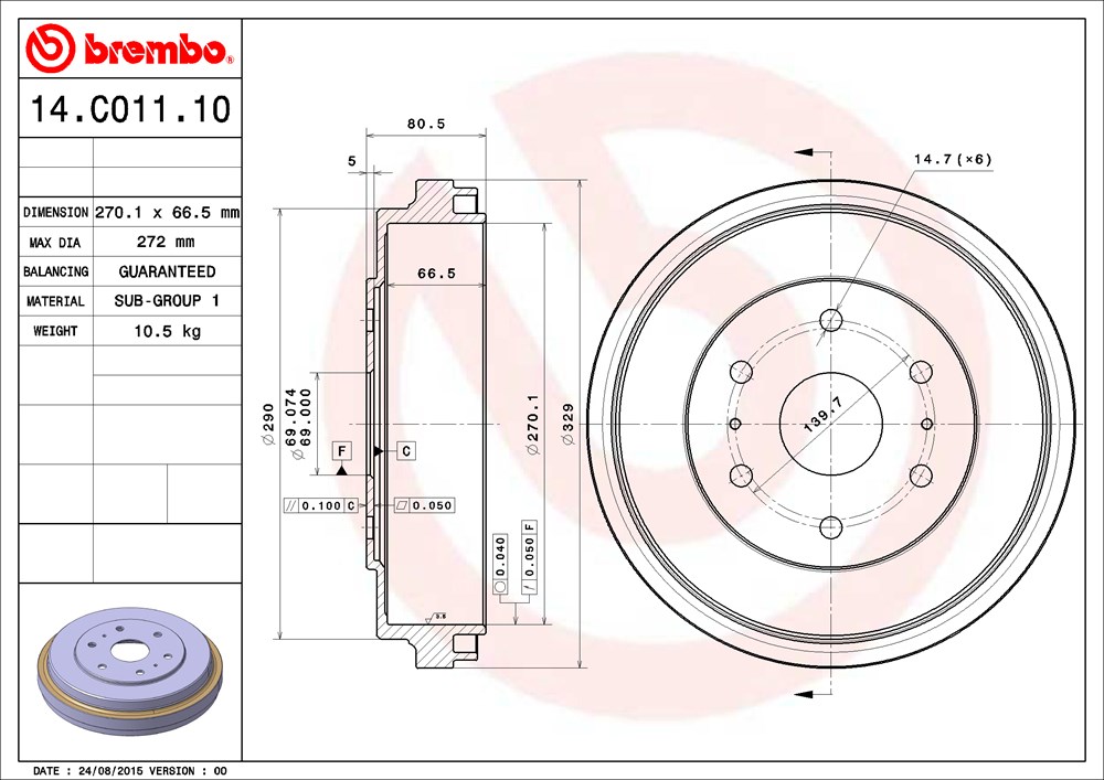 Bęben hamulcowy BREMBO 14.C011.10