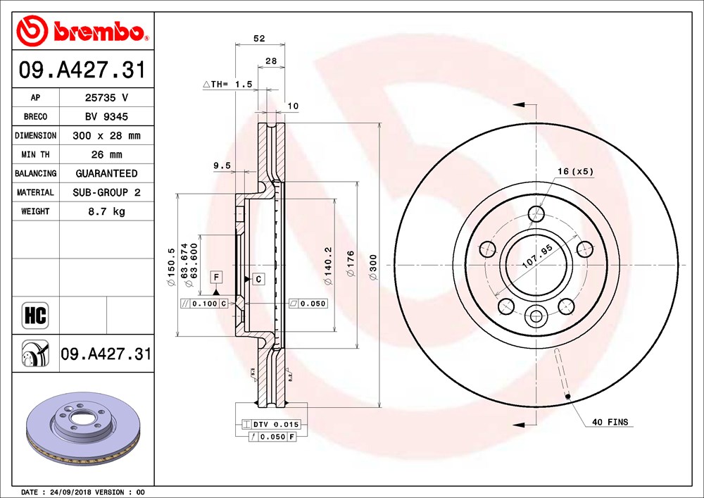 Tarcza hamulcowa BREMBO 09.A427.31