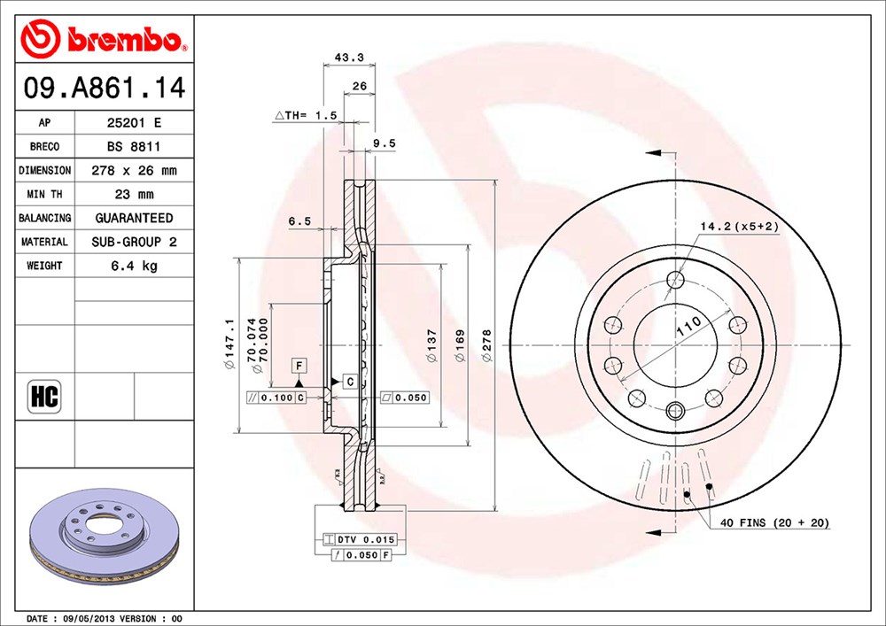 Tarcza hamulcowa BREMBO 09.A861.14