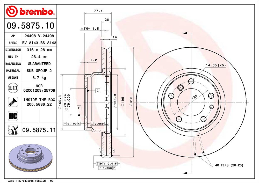 Tarcza hamulcowa BREMBO 09.5875.11