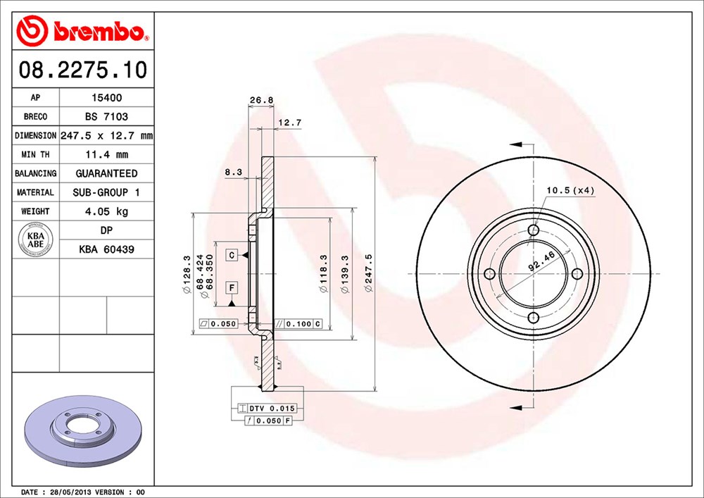 Tarcza hamulcowa BREMBO 08.2275.10