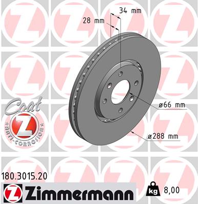 Tarcza hamulcowa ZIMMERMANN 180.3015.20