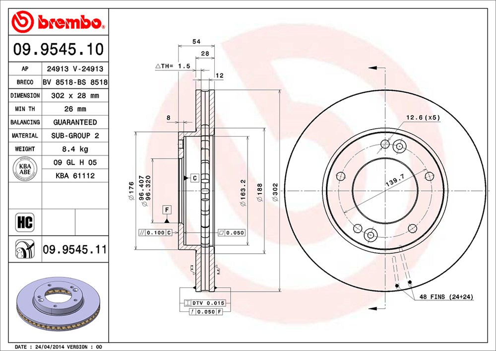 Tarcza hamulcowa BREMBO 09.9545.11