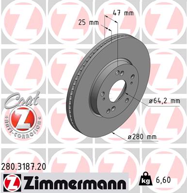 Tarcza hamulcowa ZIMMERMANN 280.3187.20