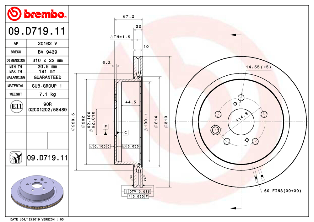 Tarcza hamulcowa BREMBO 09.D719.11