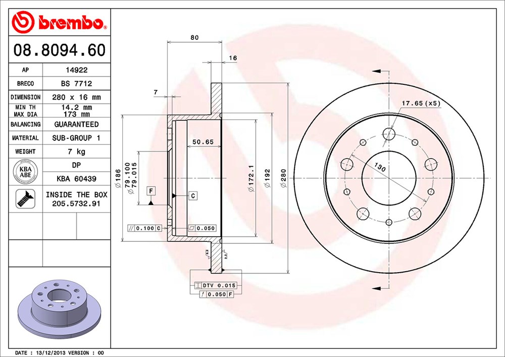 Tarcza hamulcowa BREMBO 08.8094.60