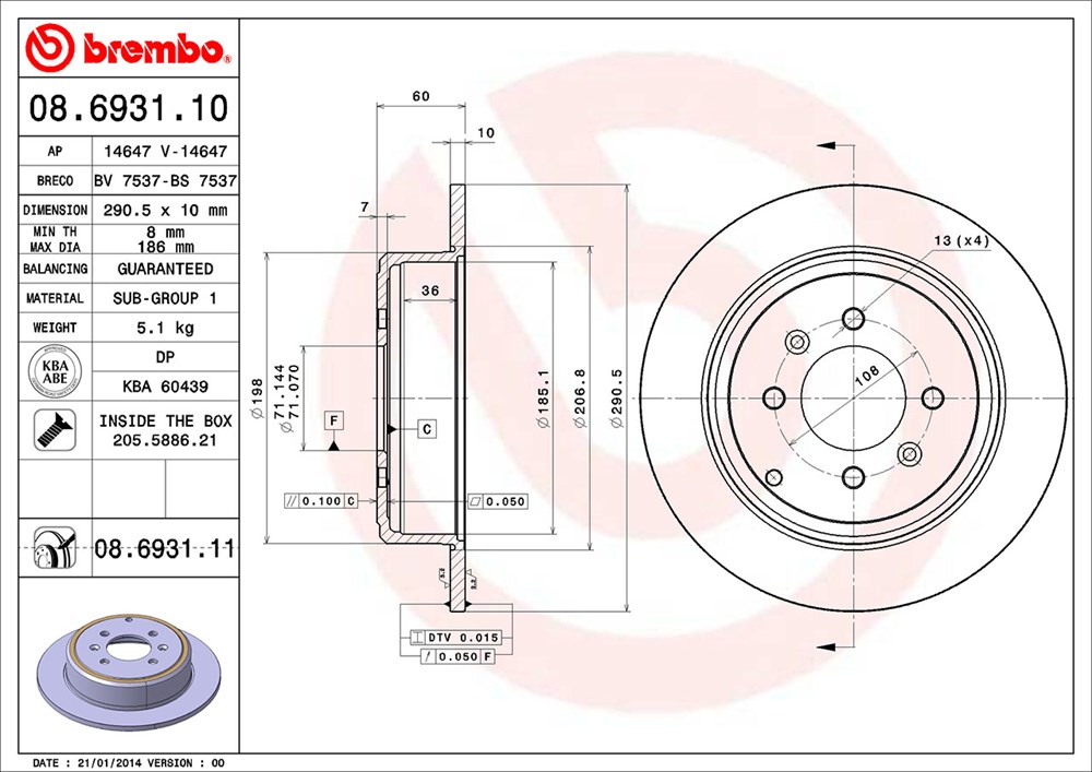 Tarcza hamulcowa BREMBO 08.6931.11