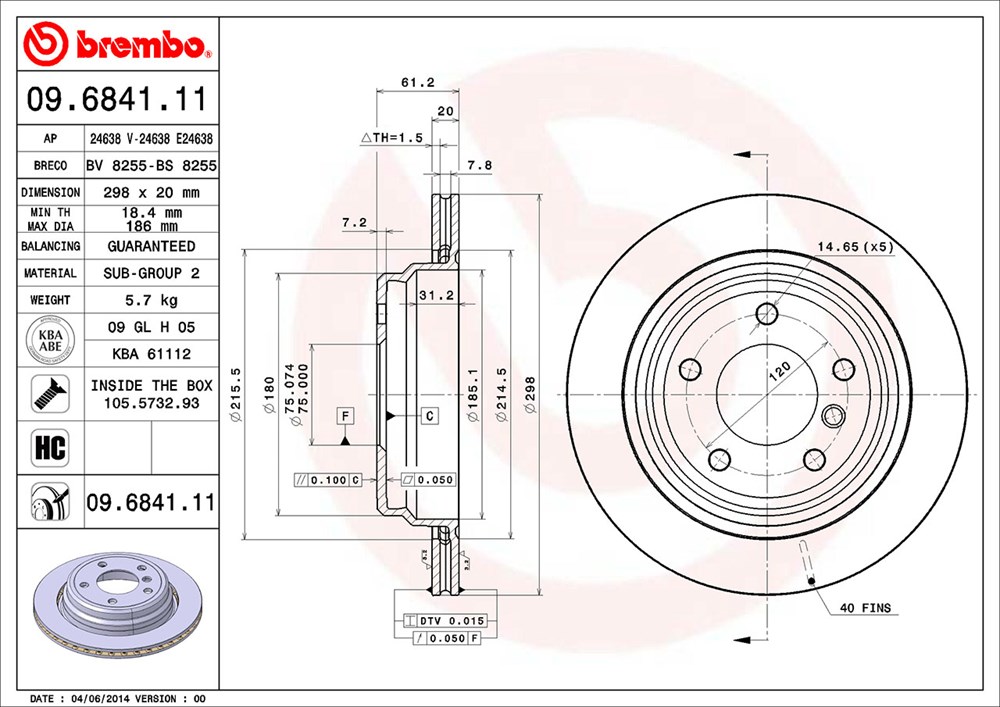 Tarcza hamulcowa BREMBO 09.6841.11