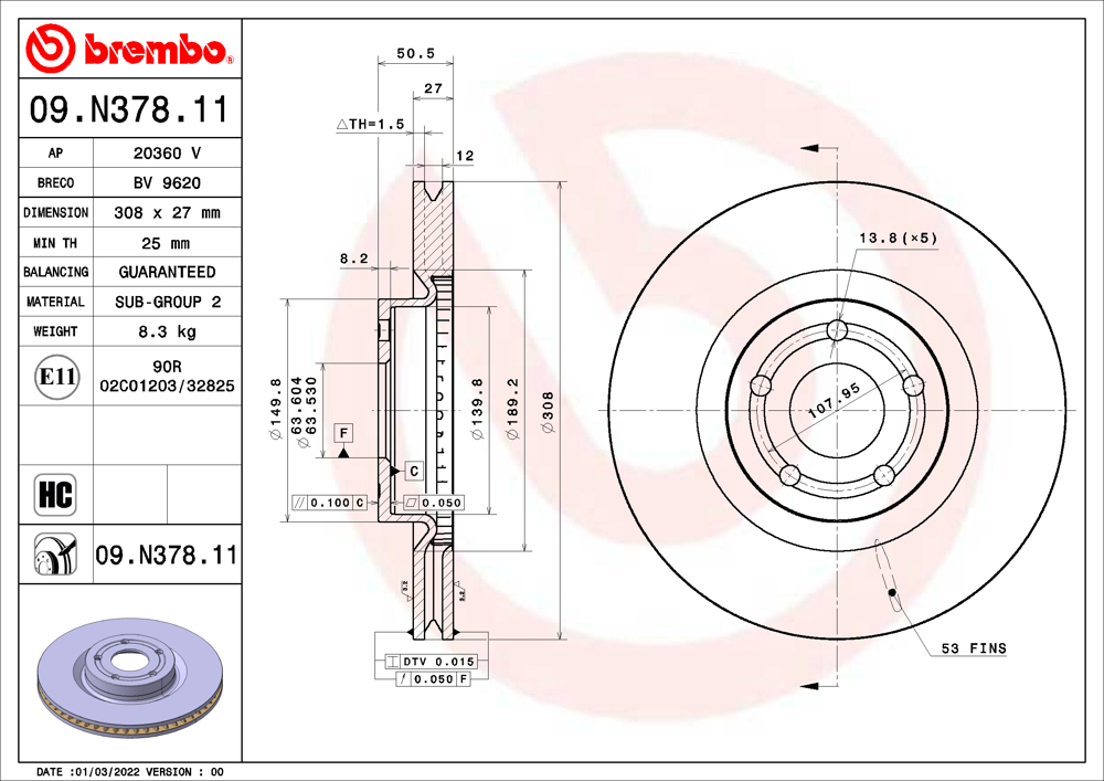 Tarcza hamulcowa BREMBO 09.N378.11