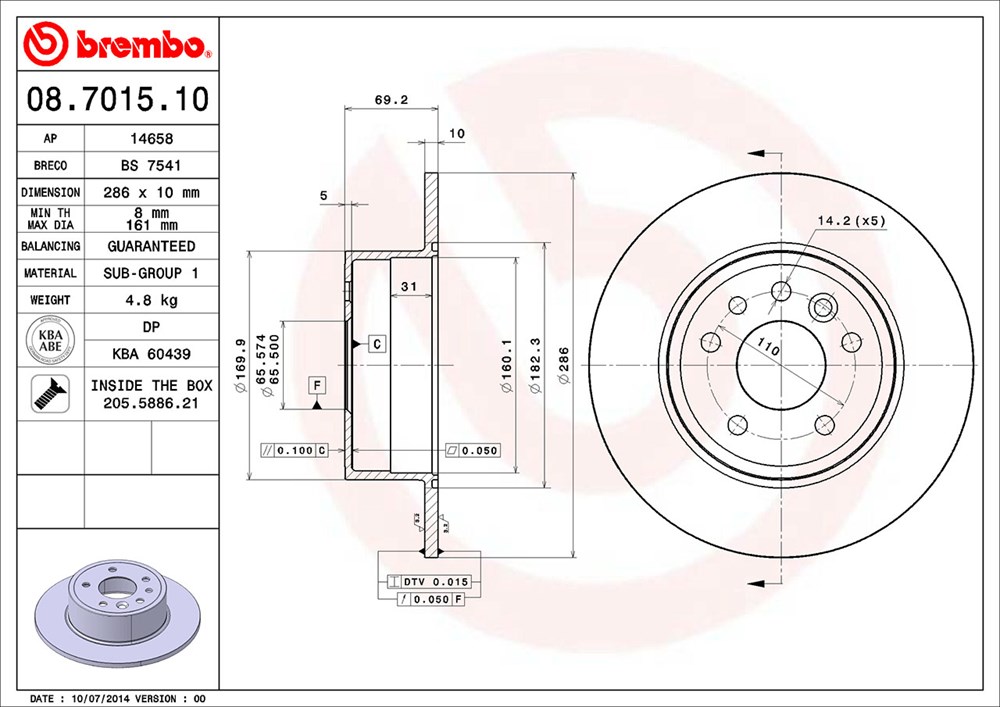 Tarcza hamulcowa BREMBO 08.7015.10