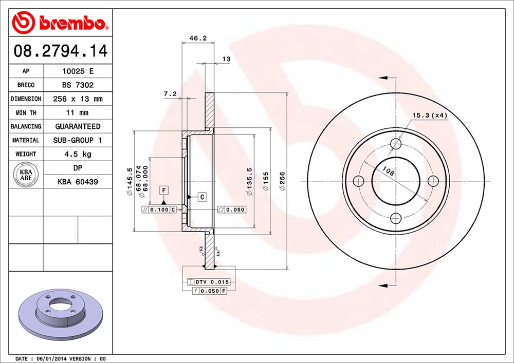 Tarcza hamulcowa BREMBO 08.2794.14